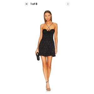 For love and lemons Melody Mini Strappy Tie Dress XL Black Tonal Rose Print